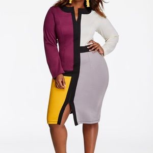 ASHLEY STEWART ZIP COLOR BLOCK PONTE DRESS